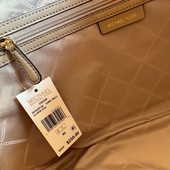 Michael Kors Carter Large Open Tote Shoulder Bag MK Zebra Print Camel Multi - Picture 11 of 13